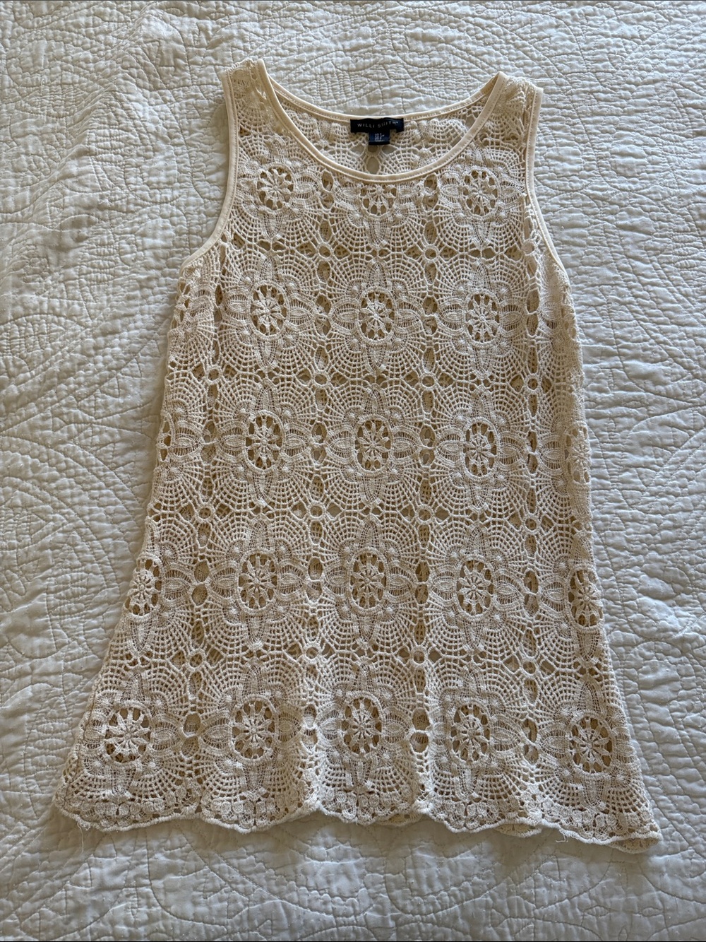 Willi Smith Cream Crochet Lace Tank Top